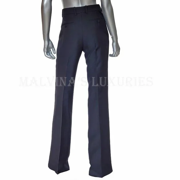 GUCCI PANTS BLACK SILK WOOL CREASED TROUSERS w LOGO BUTTON sz IT 44 US 8 - Picture 8 of 14